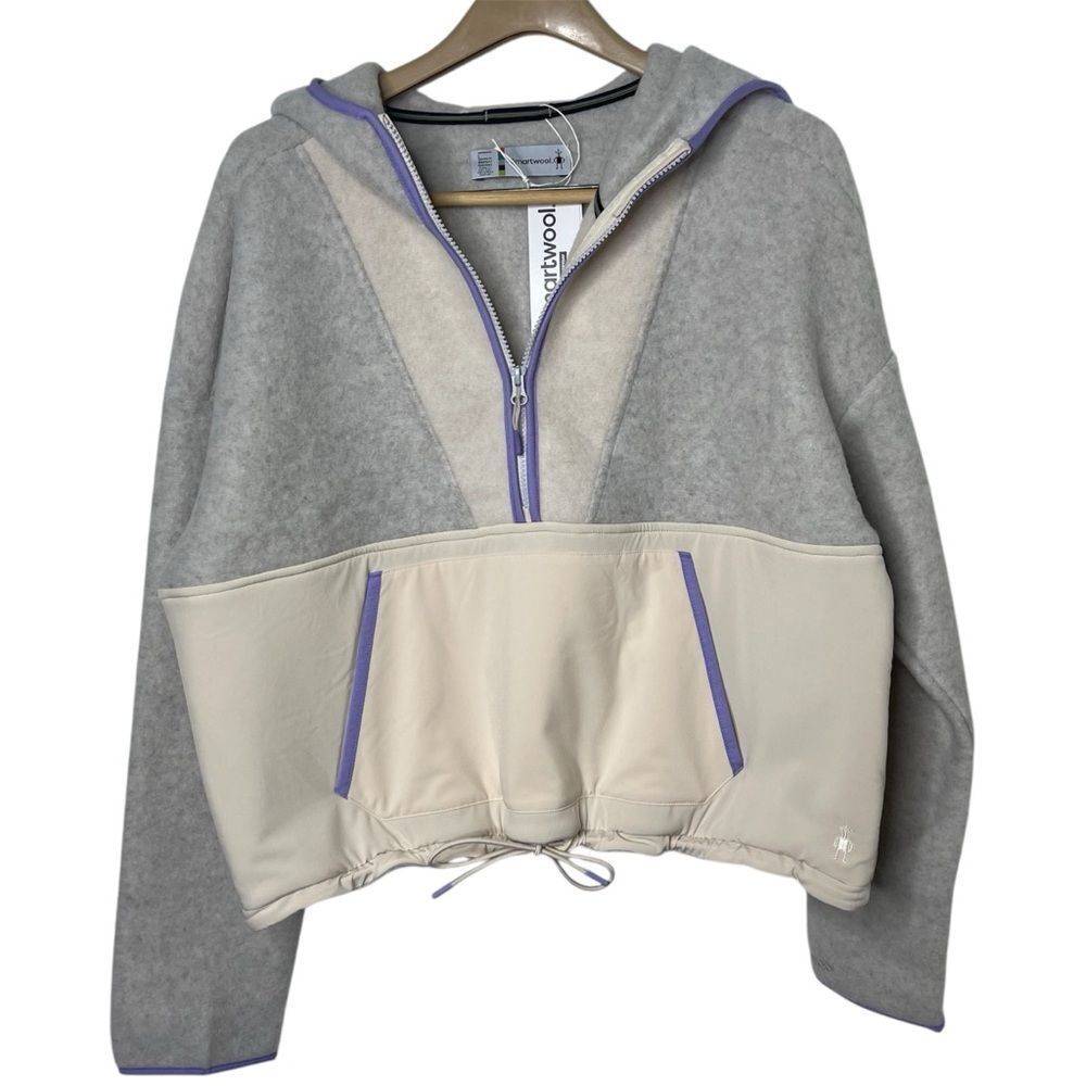 SmartWool Hudson Trail Fleece Cropped Hoodie Merino Wool Zip Neck Medium